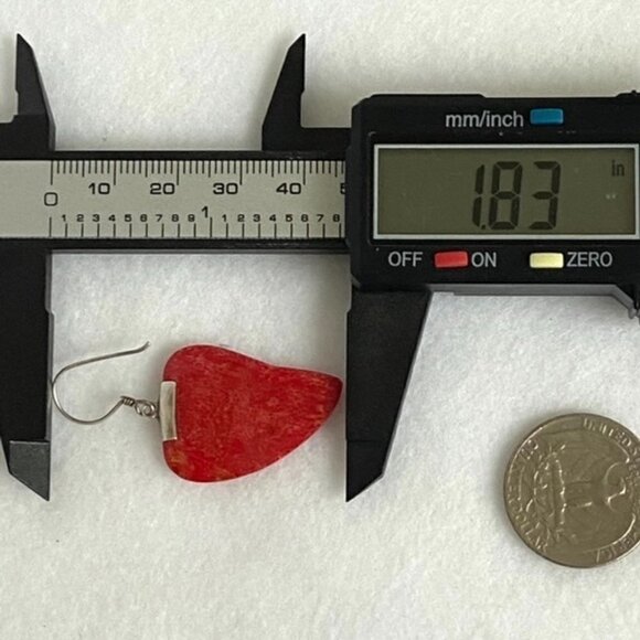 Sterling Silver 925 1.83" Red Sponge Coral Scrollwork Dangle Earrings 4.6g - Picture 14 of 16